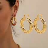 Maytrends New Trendy Geometric Twisted Thick Hoop Earrings Fashion Gold Color Big Round Circle Earrings for Women Punk Hiphop Jewelry Gift