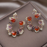 Korean New Design Fashion Jewelry 14K Gold plated Letter U Colorful Zircon Earrings Luxury Women's Wedding Party Accessories