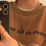 Maytrends Cute Plush Bear Pendant Necklace for Girls Women Korean Fashion Bear Long Sweater Neck Chain Necklaces Collar Jewelry