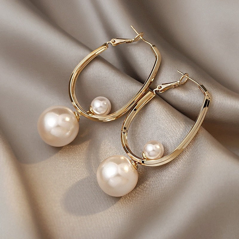 Retro Atmosphere All Match Metal Ring Pearl Pendant Earrings For Women Korean Fashion Earring Daily Birthday Party Jewelry Gifts