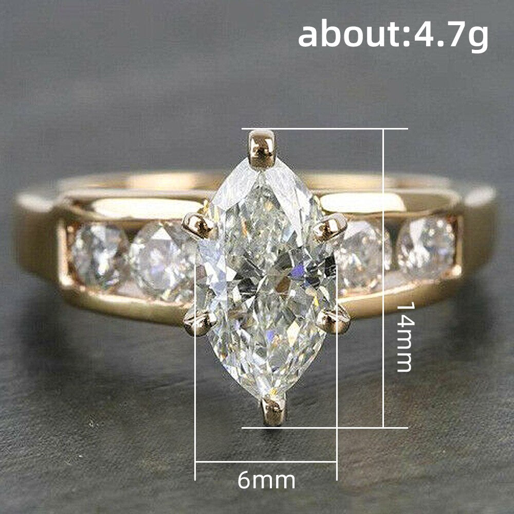 Luxury Marquise Cubic Zirconia Gold Color Rings for Women Fashion Wedding Bands Female Accessories New Arrival Jewelry
