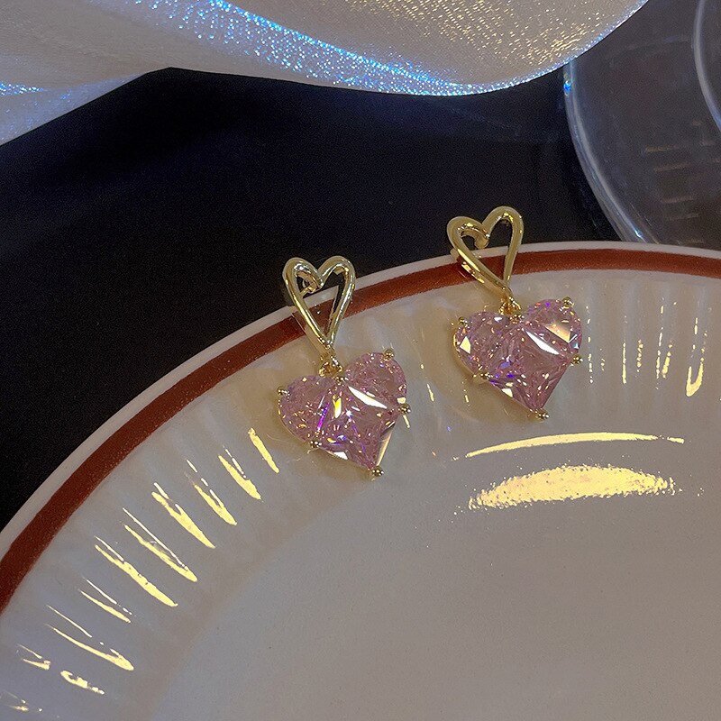 New Fashion Trend Unique Design Elegant Delicate Pink Love Zircon Clavicle Necklace Women Jewelry Party Gift Wholesale