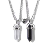 Maytrends 2Pcs/Set Luminous Hexagonal Column Heart Pendant Couple Magnetic Necklace Natural Stone Geometric Pendant Necklace Jewelry Gifts