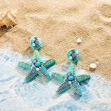 Maytrends Bohemia Handmade Beaded Stone Rhinestone Shell Turtle Dangle Earrings for Women Girls Starfish Earrings Summer Beach Jewelry