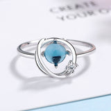 Fashion Ring Blue Fantasy Planet Open Ring Korean Zircon Ring Birthday Party Anniversary Jewelry Accessories