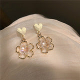 Korean Transparent Flower Hollowed Out Earrings White Peach Heart Cute Niche Earrings Birthday Party Anniversary Jewelry