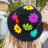 Maytrends y2k Knitted Bucket Hats Women Flower Pattern Wide Brim Outdoor Sun Protection Bucket Cap Photo Props Fisherman Hat