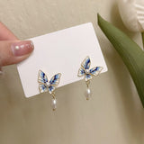 New Fashion Butterfly Pearl Pendant Earrings Women Elegant Temperament Simple Ins Wind Earring Party Jewelry Gift