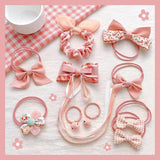 Kawaii Flower Bow Scrunchies Set Children Gift Girls Elastic Hair Rubber Bands Accessories Tie Hair Ring Rope Headdress Headwear