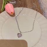 Fashion Korean Hollow Pink Zircon Love Necklaces Women Senior Design Sense Matching Temperament Necklace Party Jewelry Gift