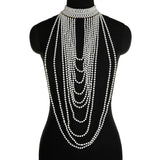 Maytrends Sexy Pearl Body Chain For Women Necklaces Shawl Female Punk Style Beaded Collar Shoulder Sweater  Long Chain Bridal Body Jewelry