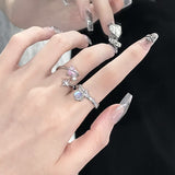 Pink Zircon Moonlight Stone Ring Female Fashion Personality Zircon Open Ring Birthday Party Gift Jewelry Accessories