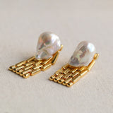 Maytrends Brass Retro Real Baroque Pearl Watch Band Earrings Women Jewelry Punk Party T Show  Gown Runway  Korean Japan  Style