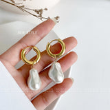 Circle Earrings New Vintage High Imitation Baroque Pearl Earrings Gold Color Circle Earclip Women Jewelry Golden Punk Round