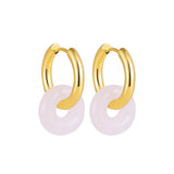 Maytrends Fashion Round Circel Natural Stone Crystal Bead Earrings Stainless Steel Gold Plated Ear Buckle Huggies Hoop Earring for Women