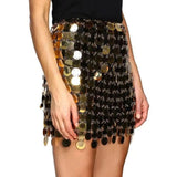 Maytrends Trendy Shiny Sequins Mini Skirts for Women Sexy Double-layer Hollow Out Solid Short Bottom Nightclub Party Festival Sparkly Skir