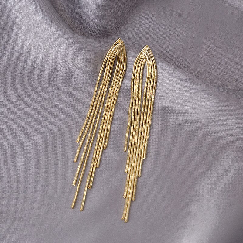 Europe and America Exaggerate tie a knot Gold Color Tassel Long Earrings Fashion Jewelry For Women's Temperament Accessories