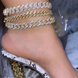 Maytrends Hip Hop Iced Out Chunky Cuban Chain Anklets For Women Luxury Rhinestone Link Ankle Bracelet Beach Barefoot Jewelry