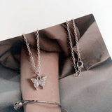 Elegant Necklace for Women Butterfly Necklace Shiny Double Clavicle Chain Pendant Anniversary Gift Jewelry Collares Para Mujer