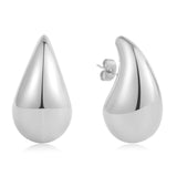 Maytrends INS New Polished Chunky Waterdrop Earrings Stainless Steel Teardrop Peas Shape Stud Hammered Earring Wedding Waterproof Jewelry
