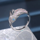 Popular Pink Dolphin Zircon Ring Lovely Korean Female Ring Party Birthday Jewelry Accessories