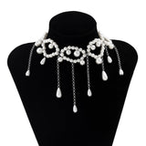 Maytrends Personality Tassel Imitation Pearl Choker Necklace for Women Charm Baroque Pearl Chain Necklace Clavicle Chain Party Jewelry