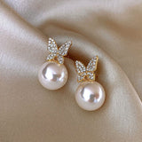 New pearl long earrings simple geometric pearl retro metal exquisite French earrings