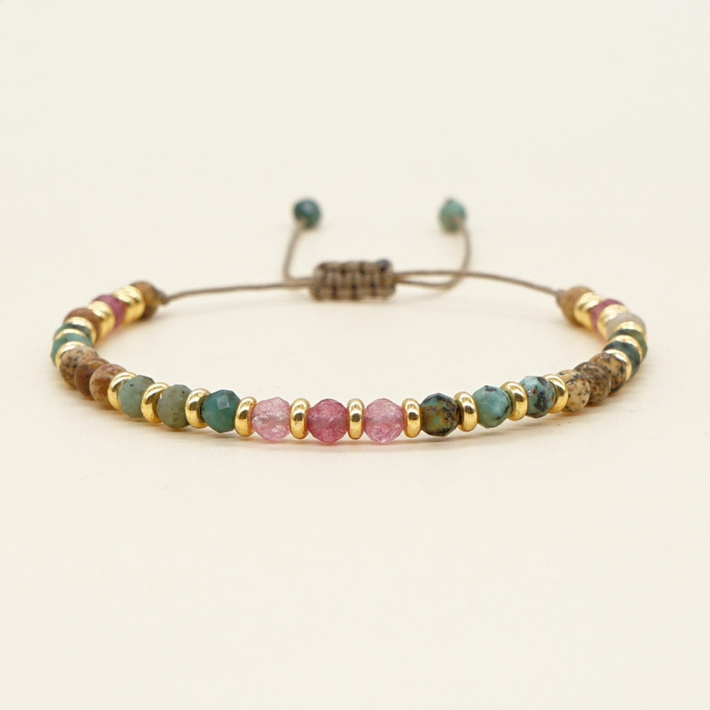 Vintage Style Colorful Semiprecious Handmade Beaded Bracelet Women's Bohemian Drawstring Bracelet Birthday Party Accessories