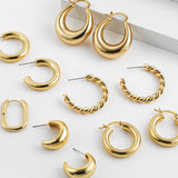 Maytrends Vintage 18K Gold Plated PVD Thick Hammered Hoop Earrings for Women Waterproof Twist Circle Round Huggie Ear Ring Femal Jewelry