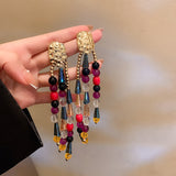 Maytrends Fashion Beaded Crystal Flower Tassel Earrings Exaggerated New Trendy Earrings Women