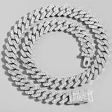 Maytrends Silver Color 12MM Prong Cuban Link Chain Iced Out Bling 2 Row Rhinestones Cuban Chain Necklace For Women Men Gift Jewelry Hiphop