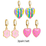 Maytrends 3pair/set Colorful Hoop Earrings for Women Cute Heart Star Rainbow Geometric Circle Huggie Earring Creative Jewelry Party Gift