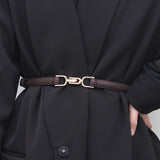 Maytrends Women Leather Thin Belt Metal Simple Hook Buckle Adjustable Waist Strap For Trouser Dress Brand Designer Decoration Waistband