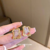 Irregular Square Zircon Earrings Vintage Stud Earrings High-end Sense Baroque Stud Earring Trend Jewelry for Women