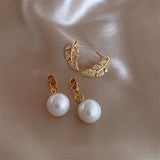 New pearl long earrings simple geometric pearl retro metal exquisite French earrings