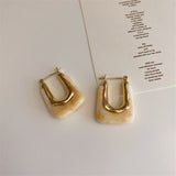 Korea Acrylic Resin Geometric Square Hanging Stud Earrings New Fashion Hollow Metal Trendy Earrings 2022 Jewelry Gift
