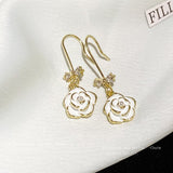 French Camellia Flower Earrings Female Bow Tie Pearl Earrings Birthday Party Wedding Jewelry Accessories