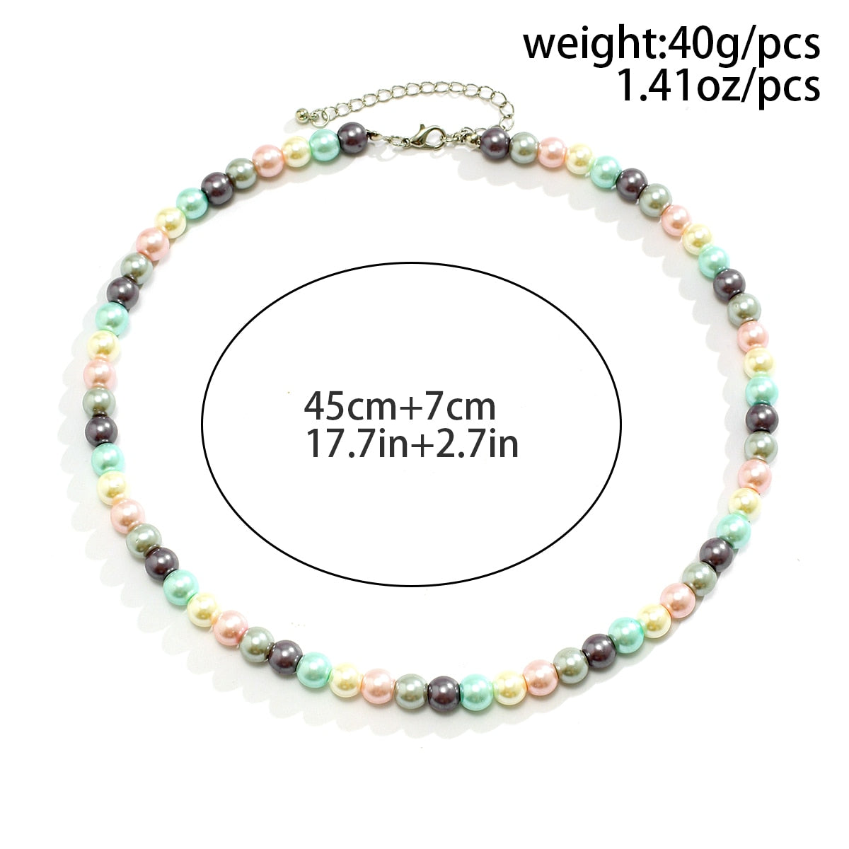 Maytrends Punk Mixed Color Glass Imitation Pearl Chain Necklace For Men Simple Beaded Necklace Trend Party Aesthetic Jewelry