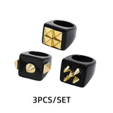 Maytrends 3pcs New Fashion Multicolor Resin Acrylic Geometric Square Ring Set for Women Punk Gold Color Rivet Big Thick Rings Jewelry