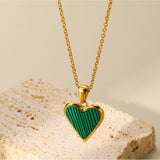 Maytrends Vintage Elegant Green Crystal Zircon Pendant Necklace for Women Love Heart Stainless Steel Chain Necklaces Fashion Jewelry