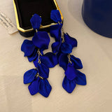 Maytrends Long Retro Blue Flower Feather Tassel Dangle Earrings for Women Fashion Crystal Drop Earring Vintage Brincos Jewelry