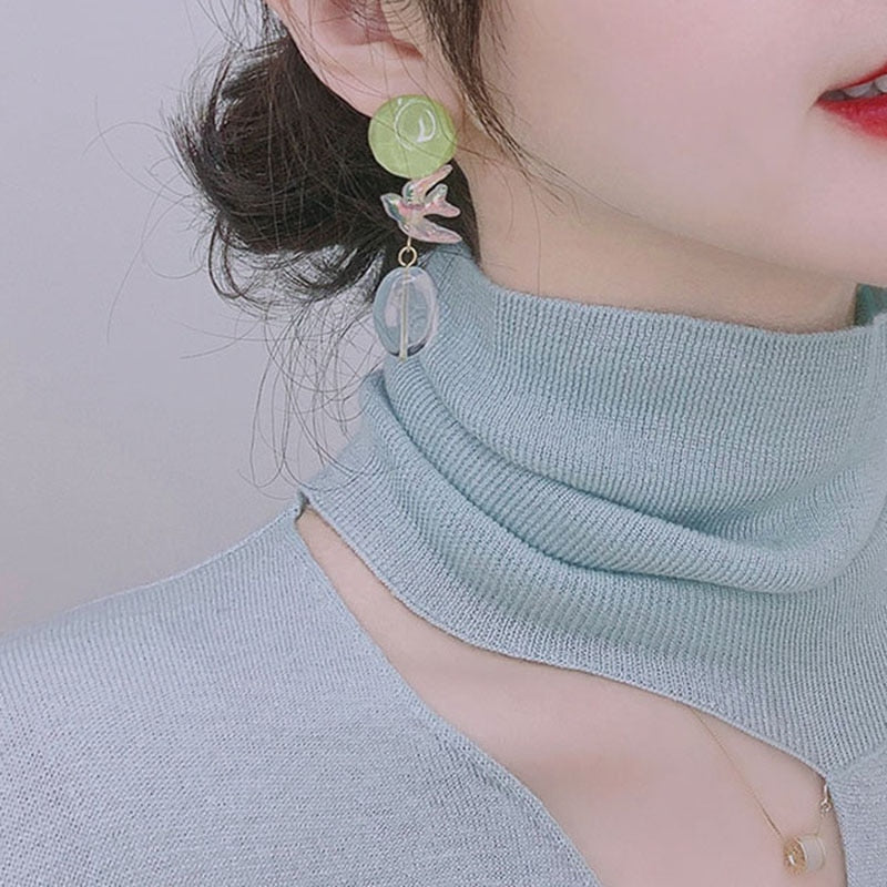 Maytrends Summer Avocado Green Swallow Resin Korean Earrings For Women 2023 Original Birds Fresh Fashion Earrings Jewelry Earings Brinco