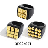 Maytrends 3pcs New Fashion Multicolor Resin Acrylic Geometric Square Ring Set for Women Punk Gold Color Rivet Big Thick Rings Jewelry