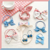 Kawaii Flower Bow Scrunchies Set Children Gift Girls Elastic Hair Rubber Bands Accessories Tie Hair Ring Rope Headdress Headwear