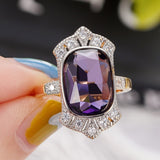 Charming Purple CZ Women Rings Two Tone Vintage Elegant Lady's Finger-ring Party Wedding Anniversary Gift Unique Jewelry