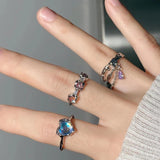 Maytrends 2pcs Fashion Design Opal Ring Set Women Gemstone French Irregular Opening Moonstone Senior Sense Rings Party Jewelry Gifts