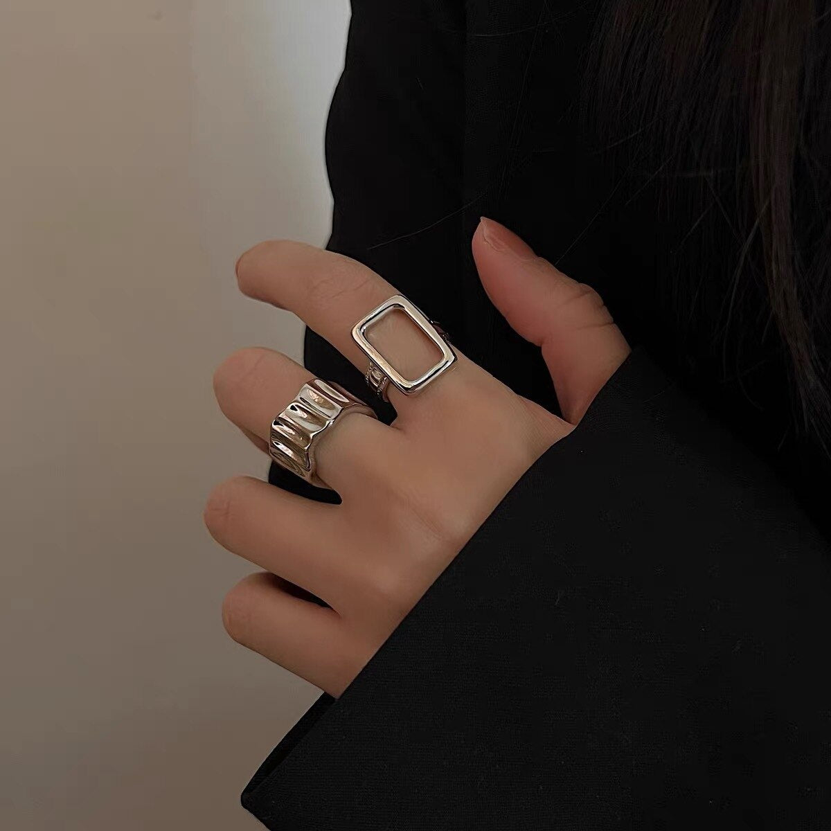 Silver Color Metal Rings Set New Trend Vintage Elegant Irregular Hollow Branches Adjustable Rings for Women Fine Party Jewelry