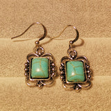 Classic Blues Stone Earrings Vintage Bohemian Antique Silver Color Metal Beads Ear Hook Hanging Earrings for Women