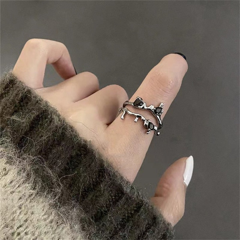 Maytrends Romantic Angel and Demon Wings Couple Rings For Women Goth Fashion Moonstone Adjustable Opening Finger Men's Ring Party Jewelry