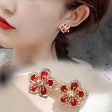 New Korea Sweet Cute Flower Crystal Temperament Geometric Shiny Zircon Earrings Statement Earrings for Women Girl Pendientes